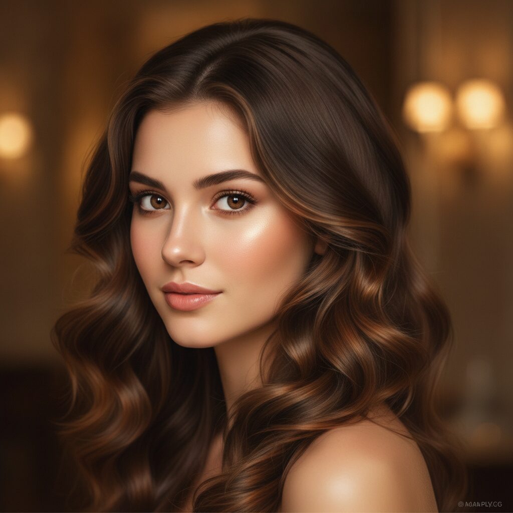دختری زیبا با رنگ قهوه‌ای موکا